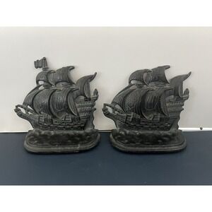 VTG 1925 Ship Bookends Iron Bronze Greenblatt Studio Galleon TIME OF ELIZABETH